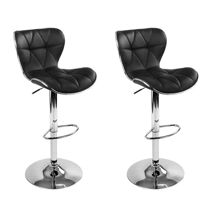 Set of 2 Leather Gas Lift Bar Stools - Black