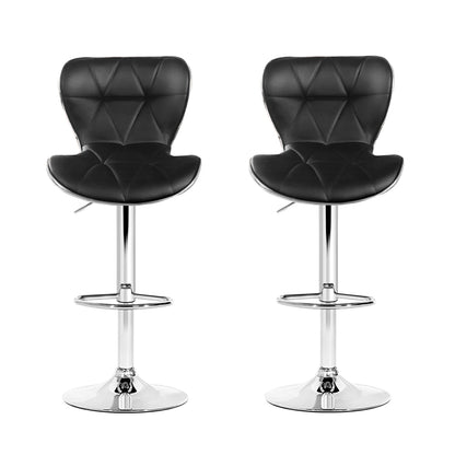 Set of 2 Leather Gas Lift Bar Stools - Black