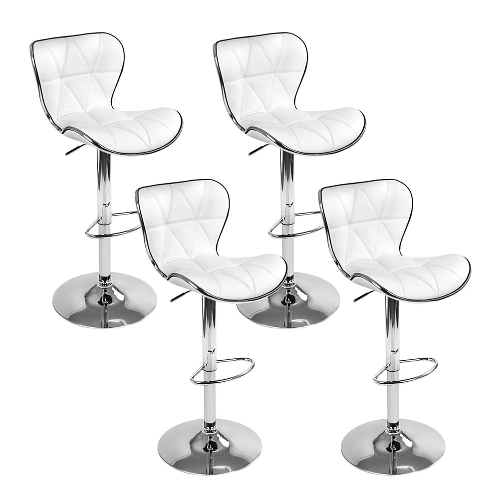 Set of 4 Leather Bar Stools - White