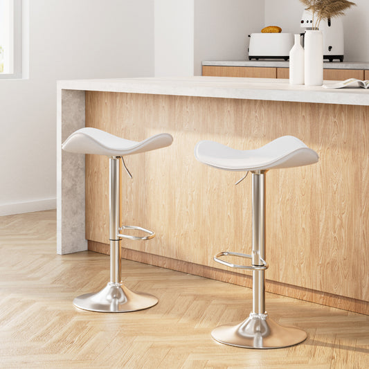 Set of 2 Leather Bar Stools - White