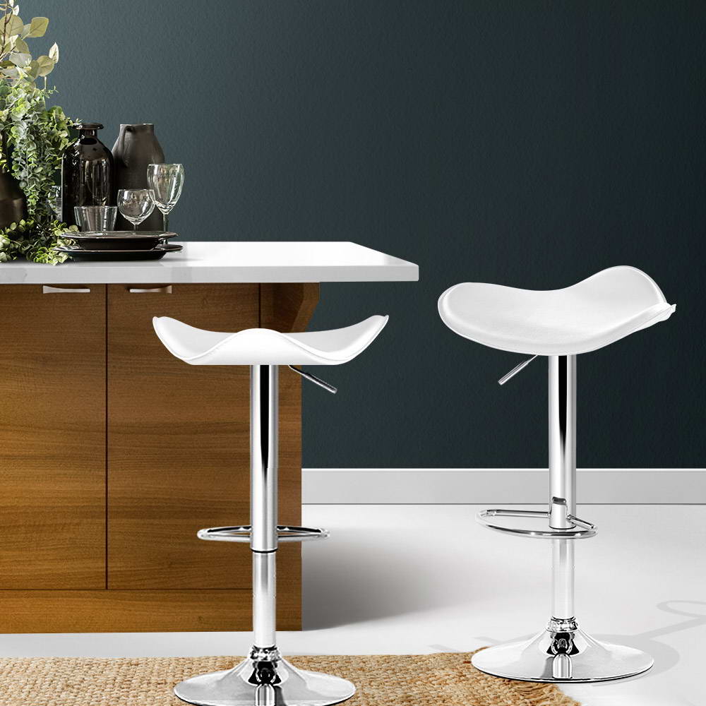Set of 2 Leather Bar Stools - White