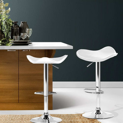 Set of 2 Leather Bar Stools - White