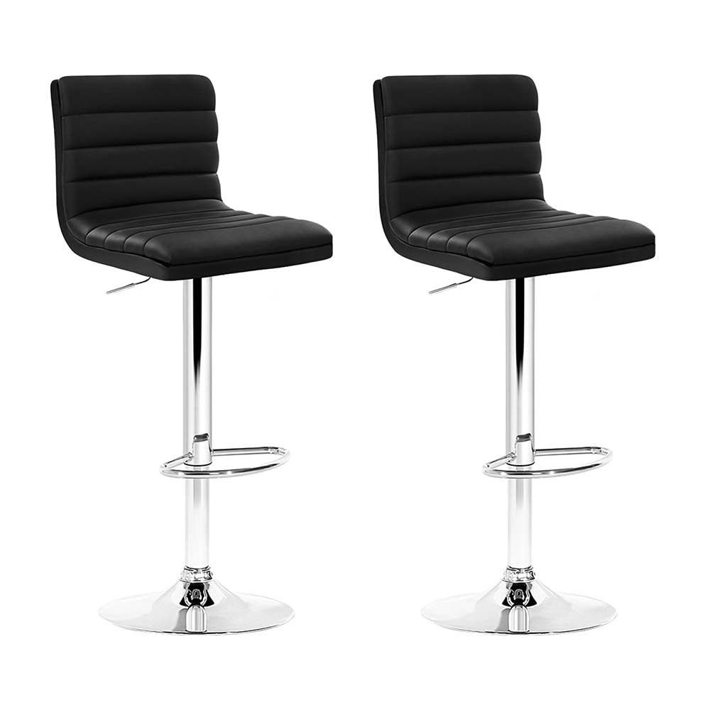 Set of 2 Padded Leather Bar Stools - Black