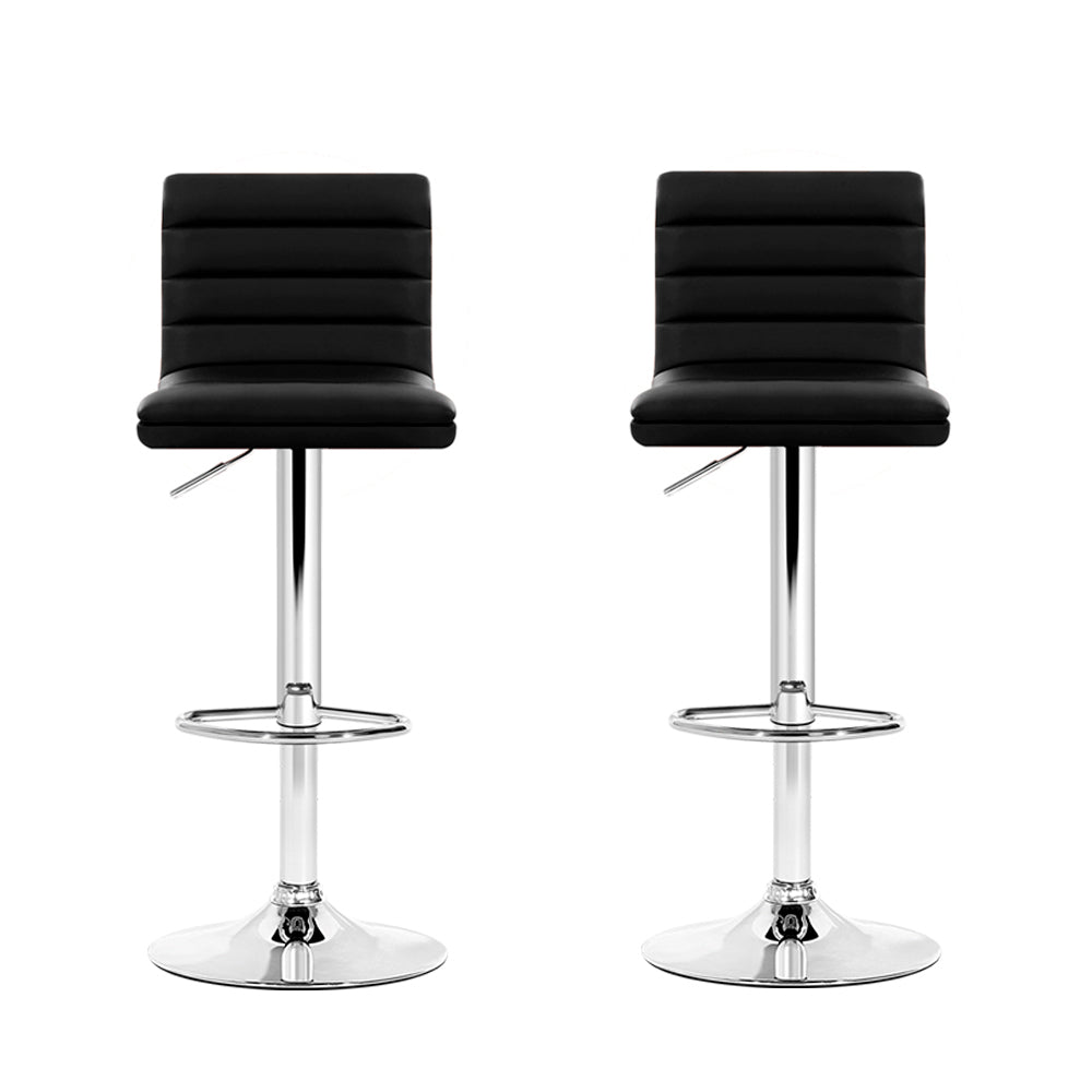 Set of 2 Padded Leather Bar Stools - Black