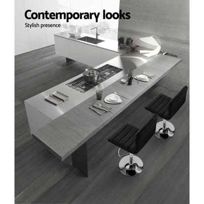 Set of 2 Padded Leather Bar Stools - Black