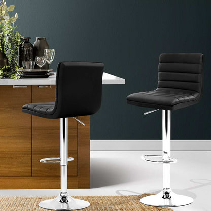 Set of 2 Padded Leather Bar Stools - Black