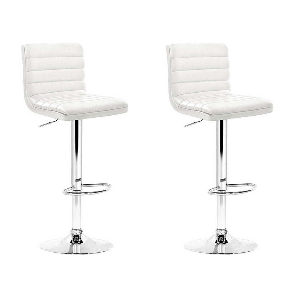Set of 2 Padded Leather Bar Stools - White