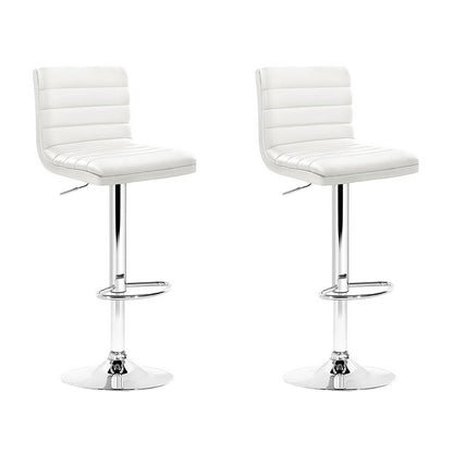 Set of 2 Padded Leather Bar Stools - White