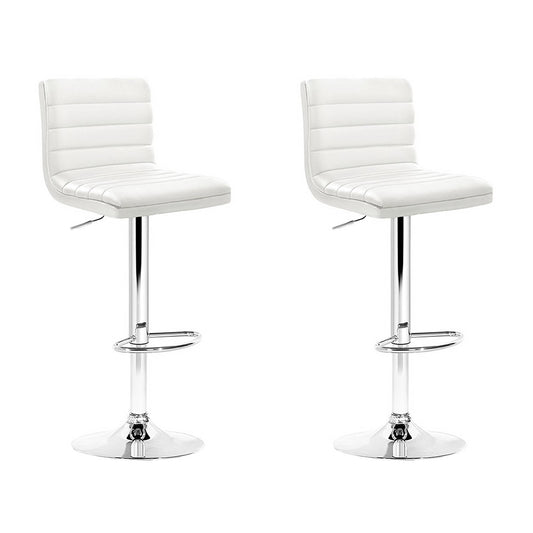 Set of 2 Padded Leather Bar Stools - White