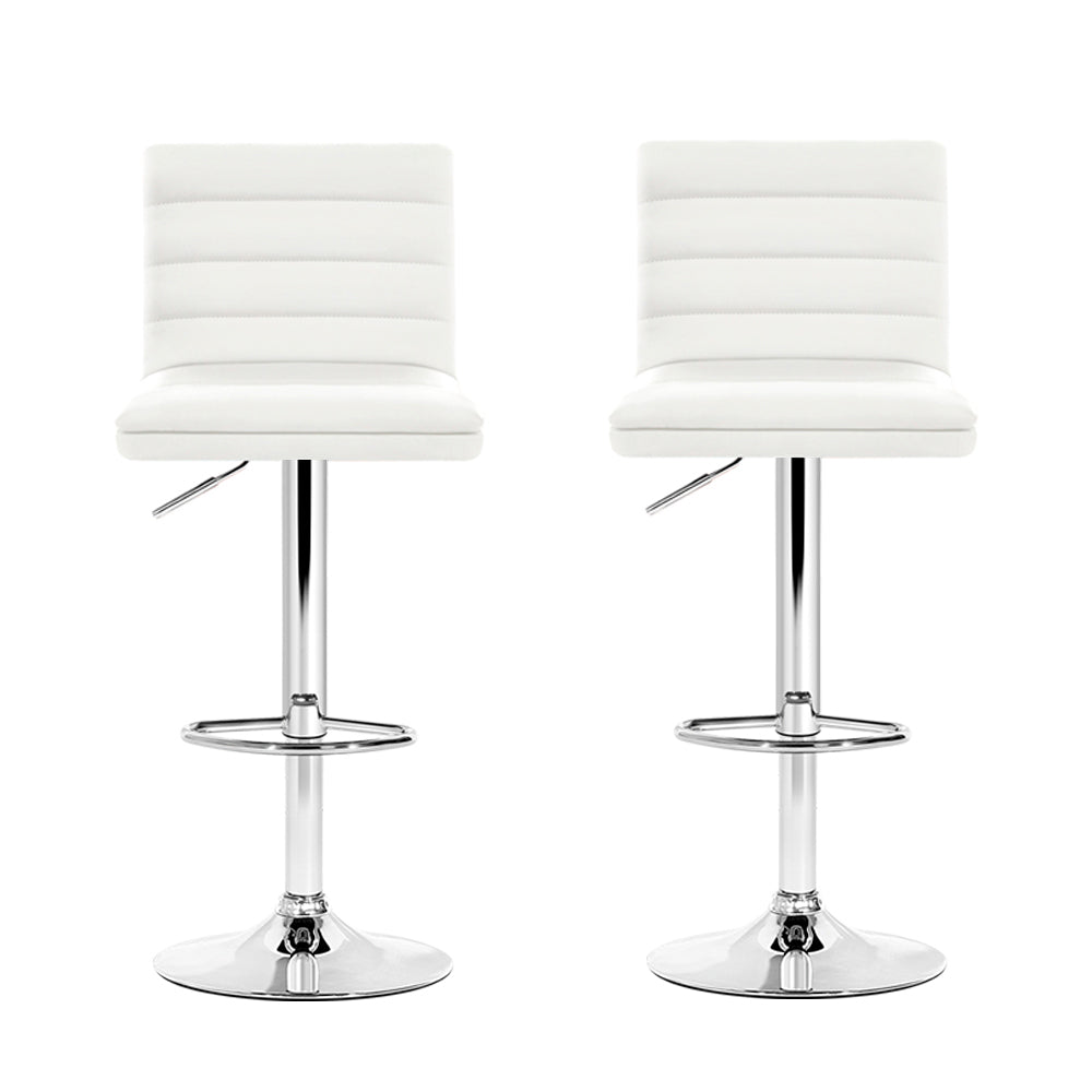Set of 2 Padded Leather Bar Stools - White