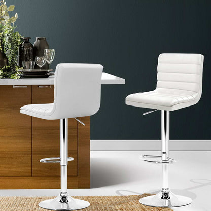 Set of 2 Padded Leather Bar Stools - White