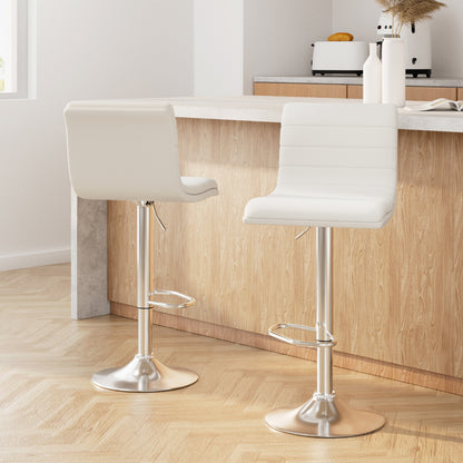 Set of 2 Padded Leather Bar Stools - White