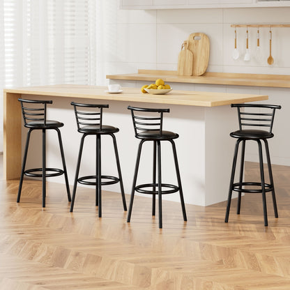 Set of 4 Swivel Leather Padded Metal Bar Stools
