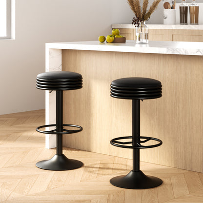 Set of 2 Anton Leather Padded Bar Stools - Black
