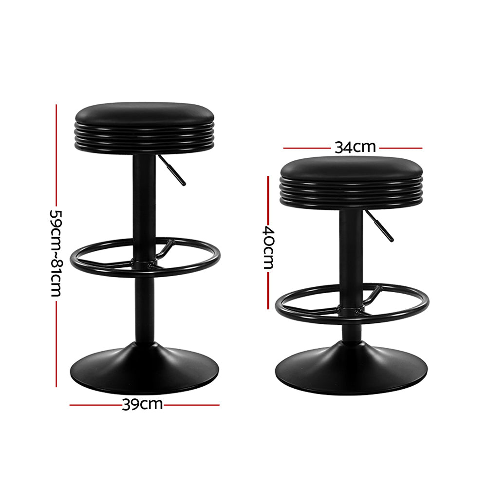 Set of 2 Anton Leather Padded Bar Stools - Black