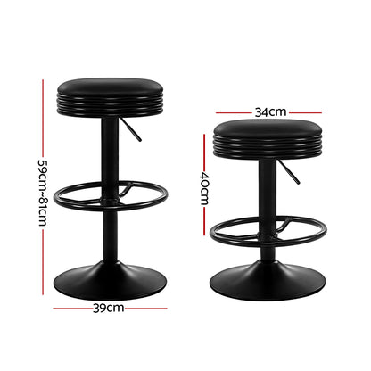 Set of 2 Anton Leather Padded Bar Stools - Black