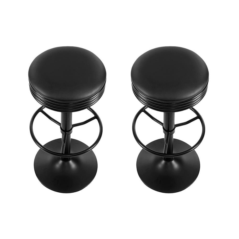 Set of 2 Anton Leather Padded Bar Stools - Black
