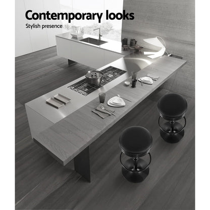 Set of 2 Anton Leather Padded Bar Stools - Black