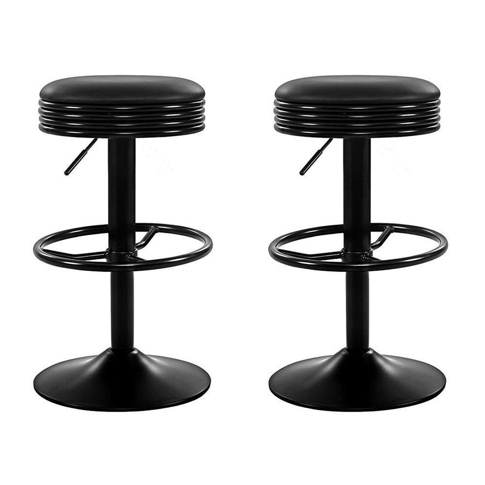Set of 2 Anton Leather Padded Bar Stools - Black