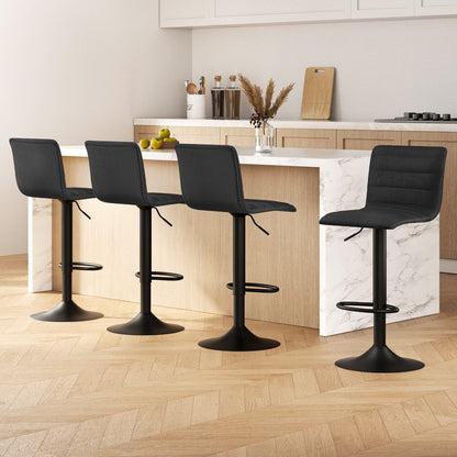 Set of 4 Linen Fabric Bar Stools - Black