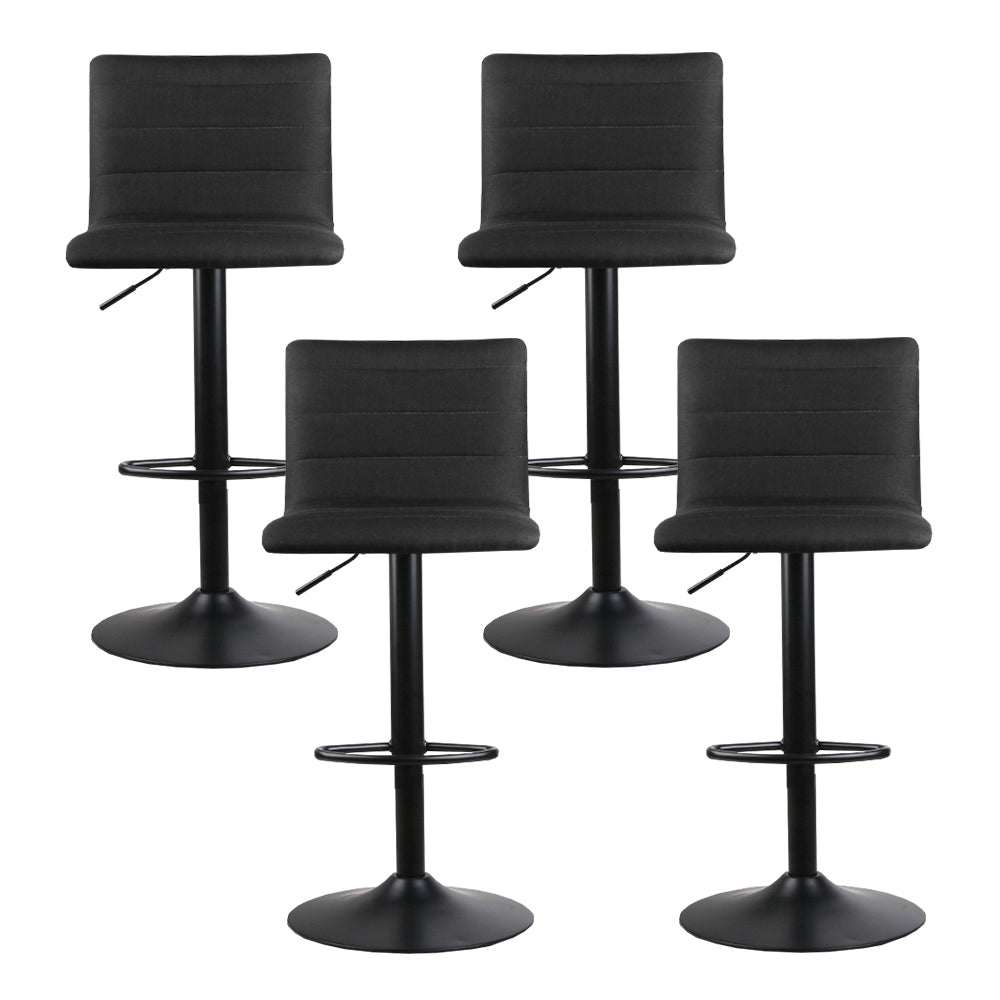 Set of 4 Linen Fabric Bar Stools - Black