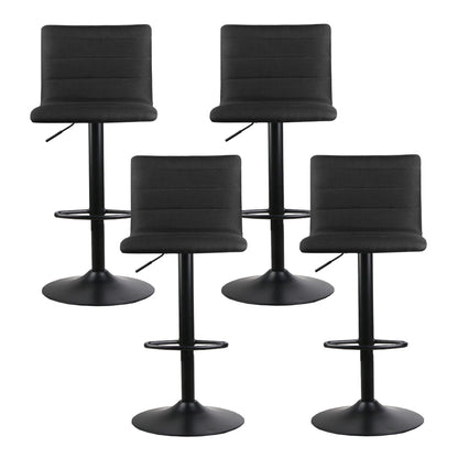 Set of 4 Linen Fabric Bar Stools - Black