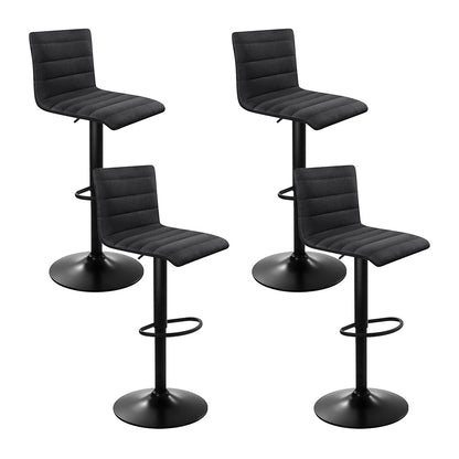Set of 4 Linen Fabric Bar Stools - Black