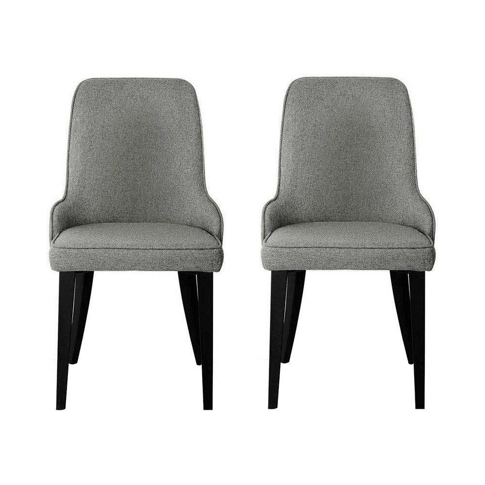 Set of 2 Linen Fabric Dining Chairs - Grey