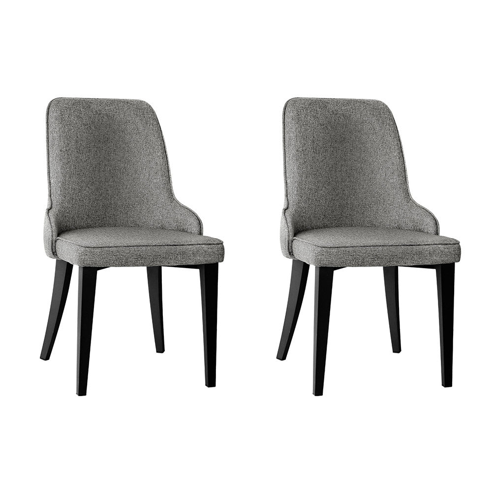 Set of 2 Linen Fabric Dining Chairs - Grey
