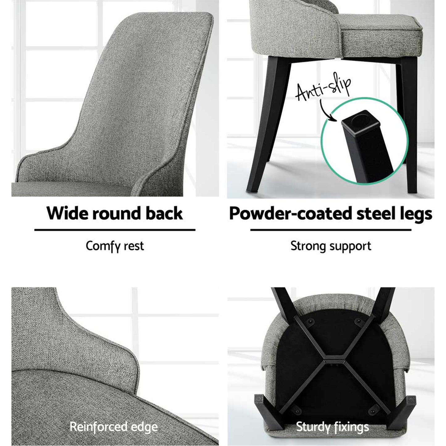 Set of 4 Domus Dining Chairs Linen Fabric - Grey