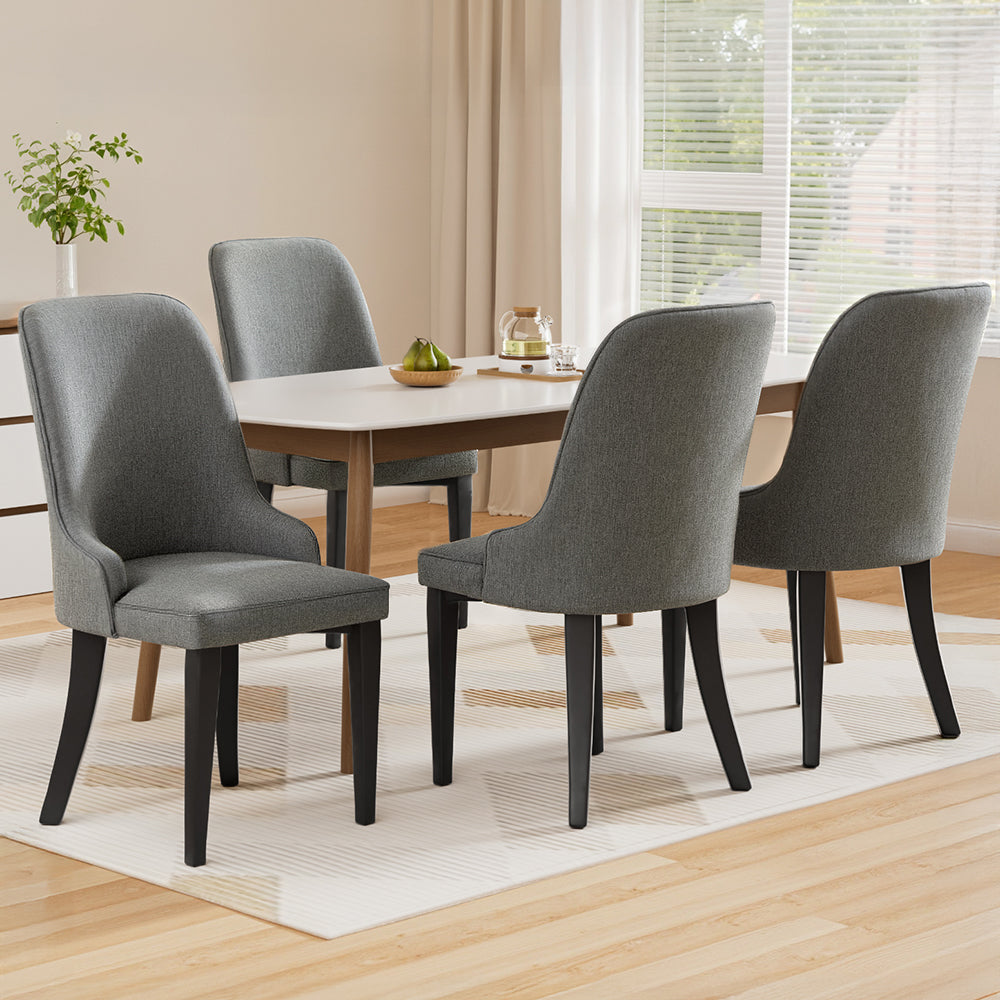 Set of 4 Domus Dining Chairs Linen Fabric - Grey