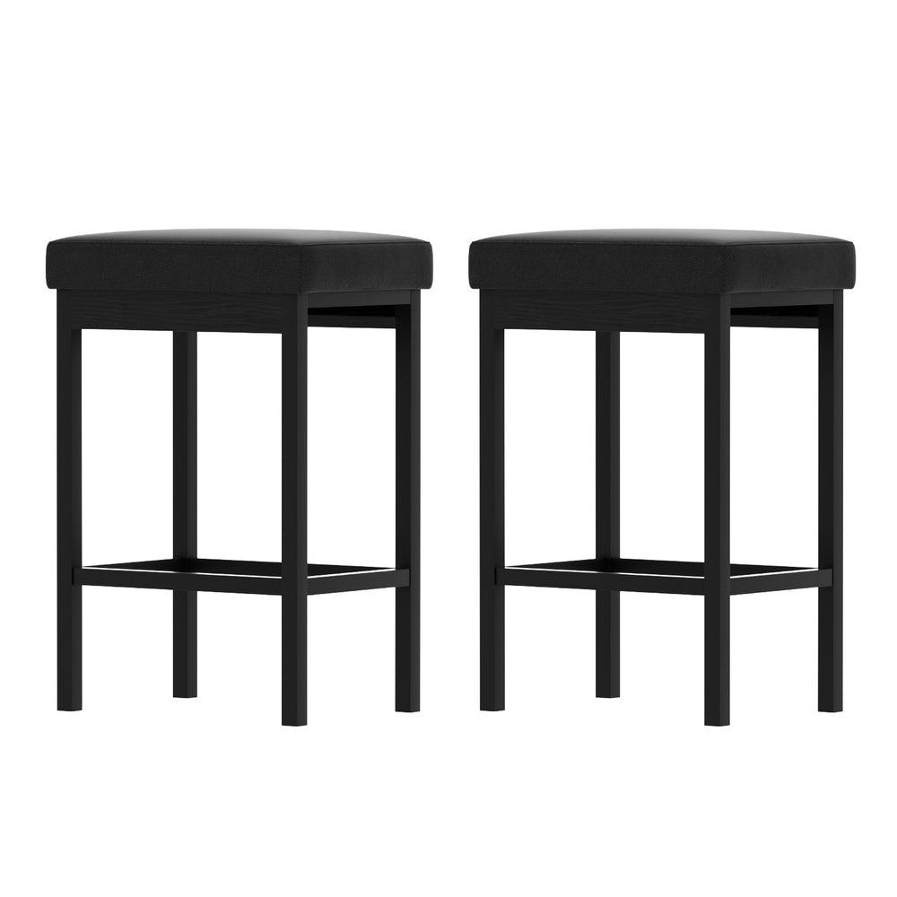 Set of 2 Metal Bar Stools PU Seat Dining Counter Chairs