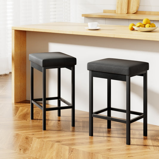 Set of 2 Metal Bar Stools PU Seat Dining Counter Chairs