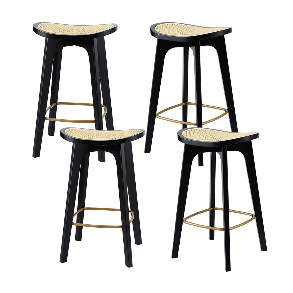 Set of 4 Rattan Bar Stools - Black
