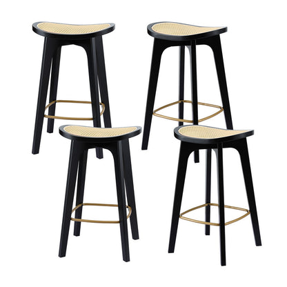 Set of 4 Rattan Bar Stools - Black