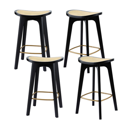 Set of 4 Rattan Bar Stools - Black