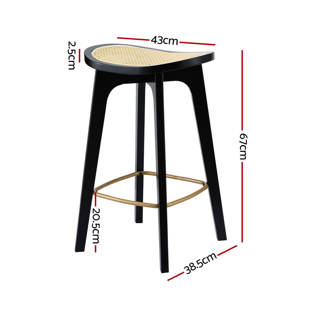 Set of 4 Rattan Bar Stools - Black