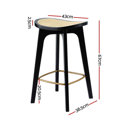 Set of 4 Rattan Bar Stools - Black