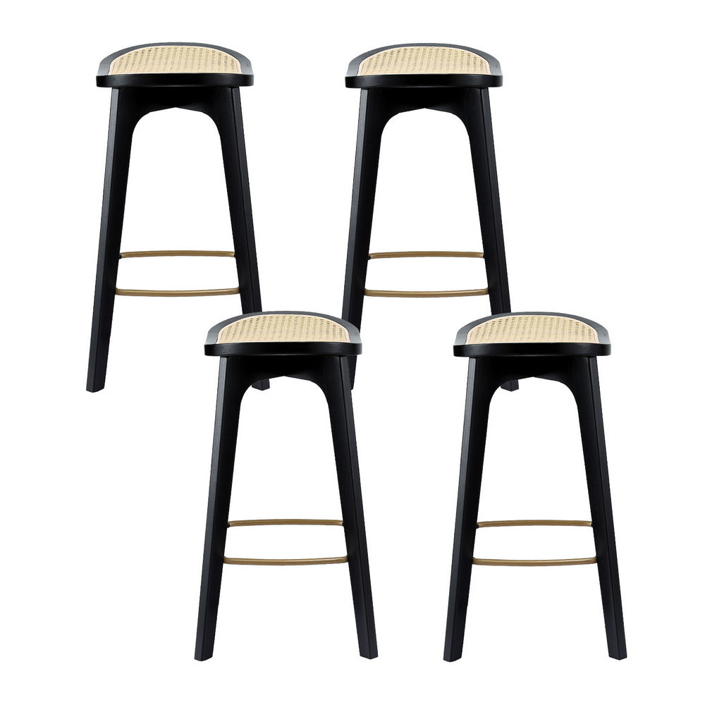 Set of 4 Rattan Bar Stools - Black