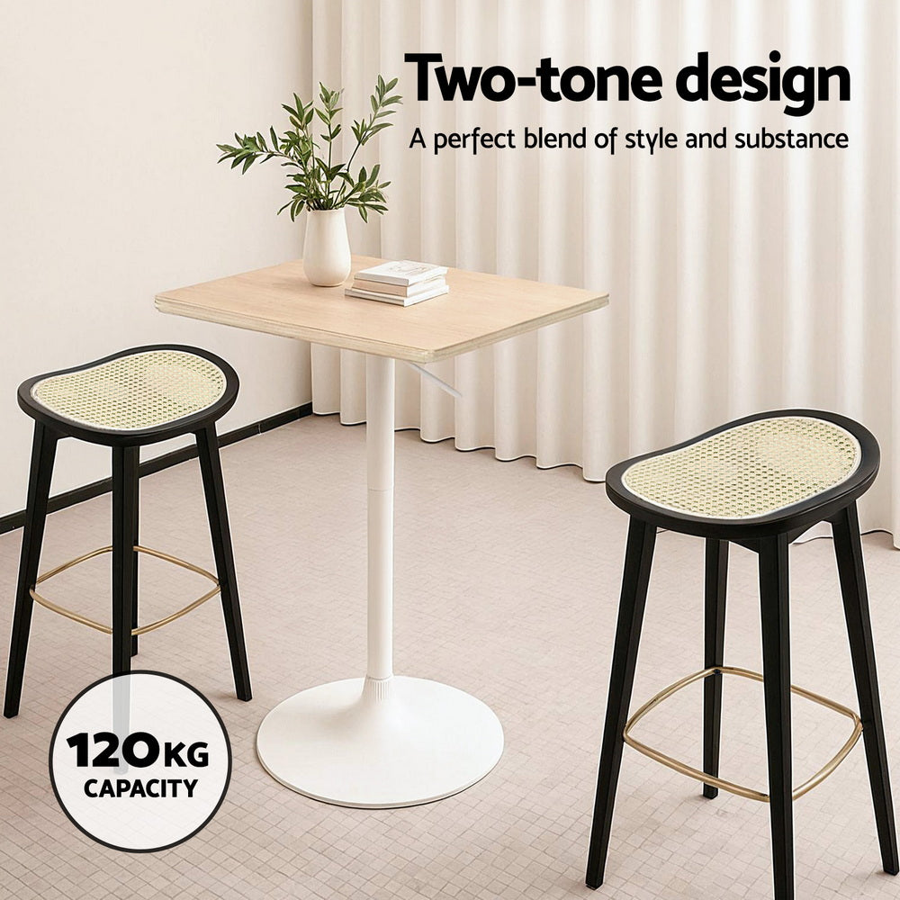 Set of 4 Rattan Bar Stools - Black