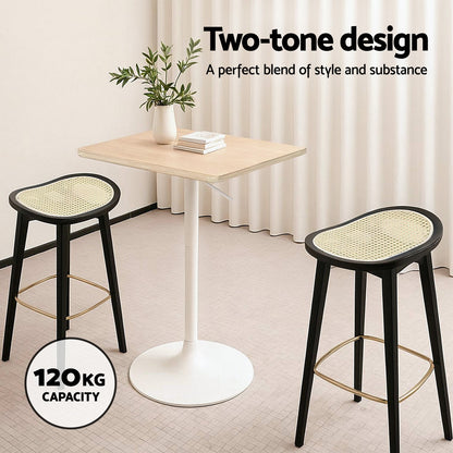 Set of 4 Rattan Bar Stools - Black