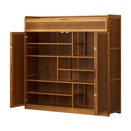 Bamboo Shoe Rack Cabinet 30 Pairs Storage Cupboard