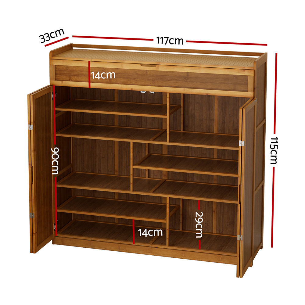 Bamboo Shoe Rack Cabinet 30 Pairs Storage Cupboard
