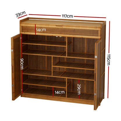 Bamboo Shoe Rack Cabinet 30 Pairs Storage Cupboard