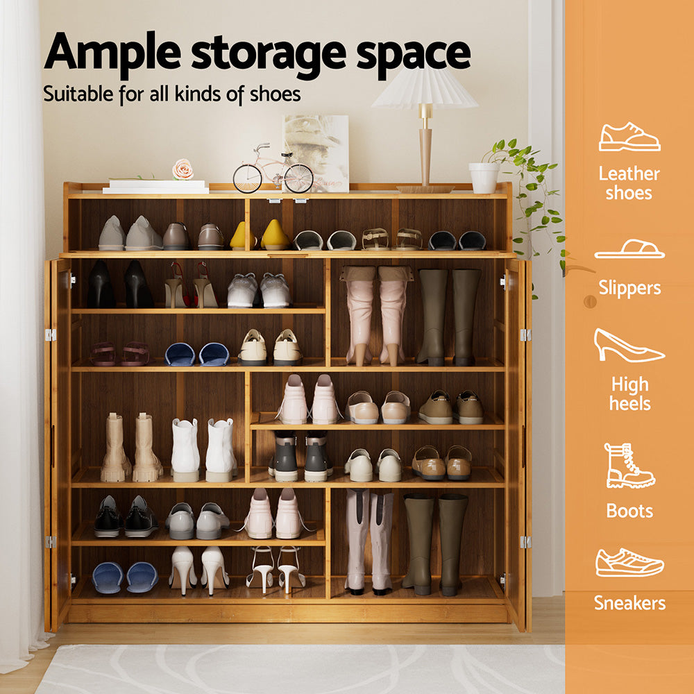Bamboo Shoe Rack Cabinet 30 Pairs Storage Cupboard