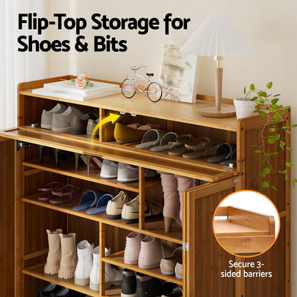 Bamboo Shoe Rack Cabinet 30 Pairs Storage Cupboard