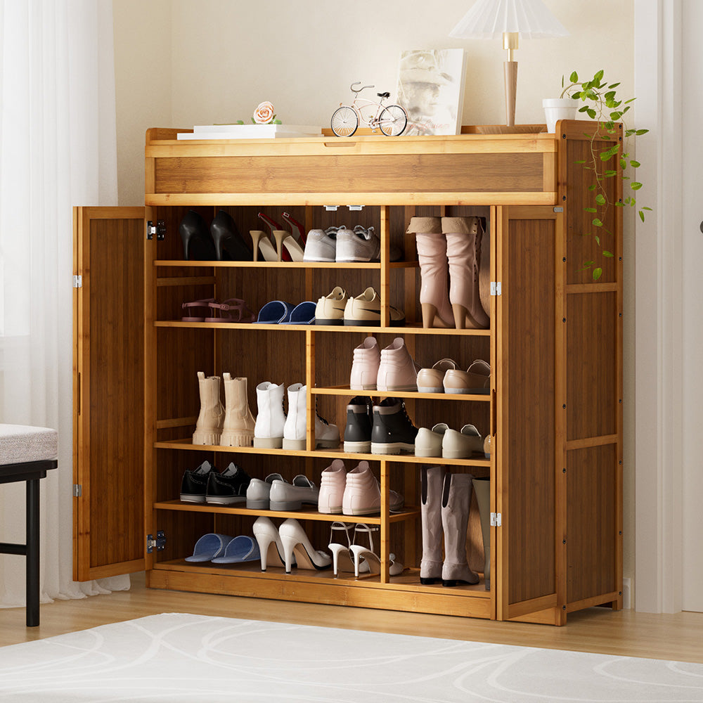 Bamboo Shoe Rack Cabinet 30 Pairs Storage Cupboard