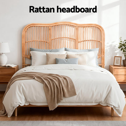 Double Size | Nero Rattan Bed Headboard - Pine