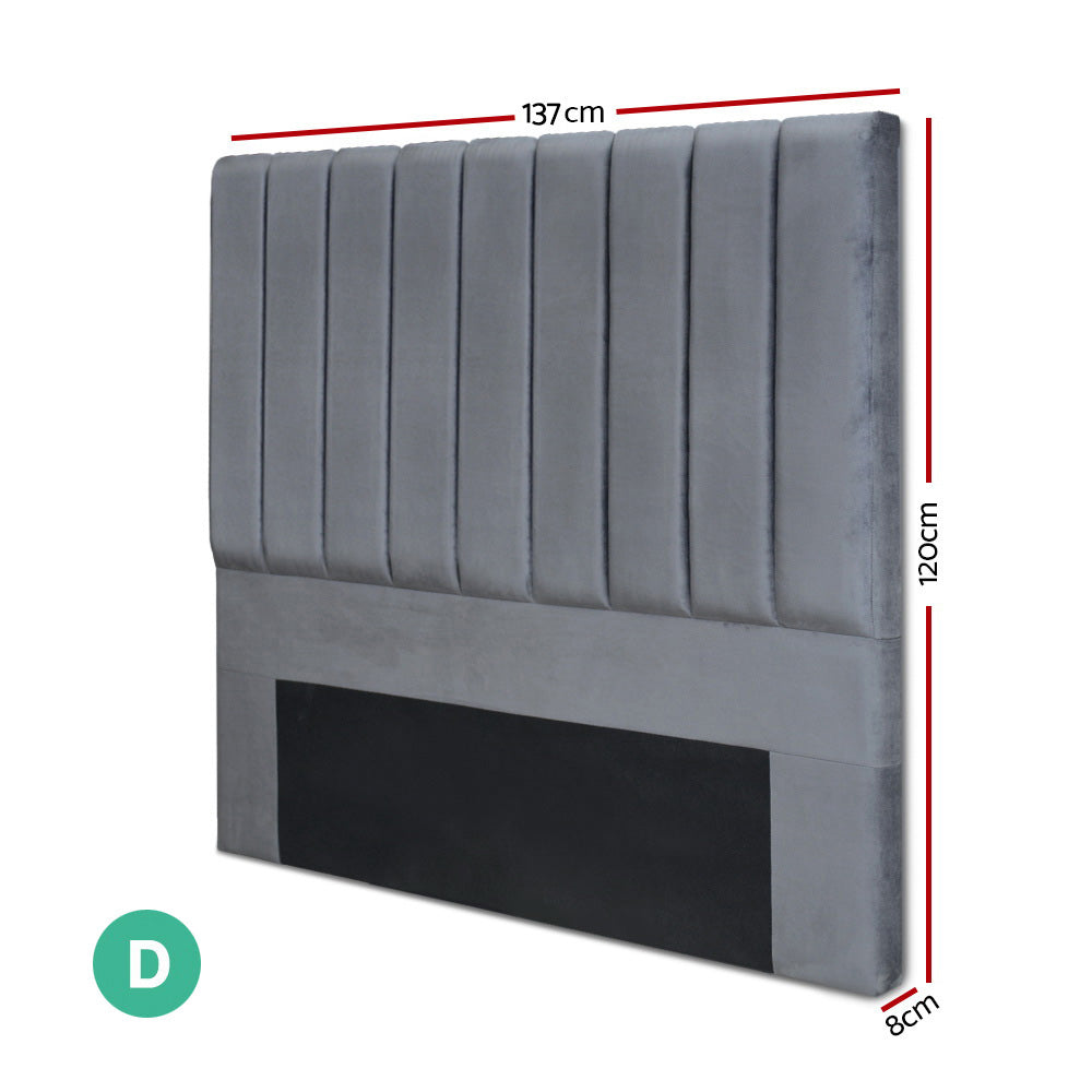Double Size | Sala Velvet Bed Headboard - Grey