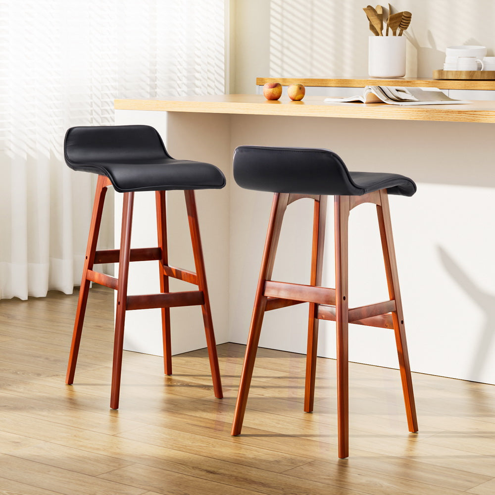 Set of 2 Sliva Wooden Bar Stools - Black